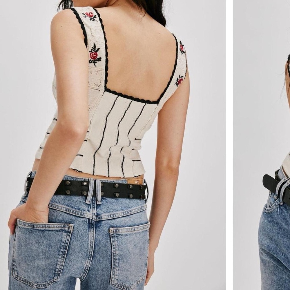 NWT Free People Rose Bud Floral Embroidered Lace Corset Tank Top in Ivory - L - Picture 3 of 8